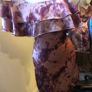 Mimi Chica Pink satin dress Off the shoulder